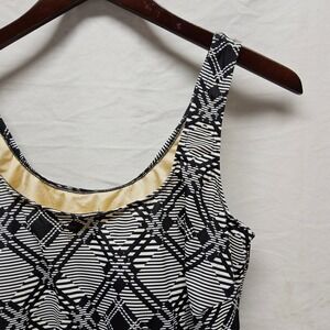 Le Cove Tankini Top Womens 22W Black White Geometric Plaid Blouson Side Tie
